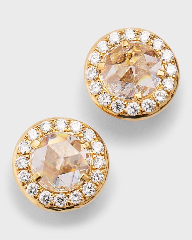 Scallop 18K Rose Gold Diamond Flower Stud Earrings, 1.00tcw